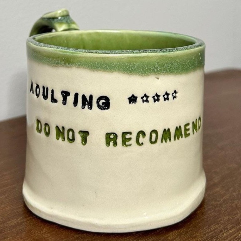 Studio Pottery Adulting Do Not Recommend Mug Signed Funny Thumb Rest Drip Glaze - Picture 3 of 12